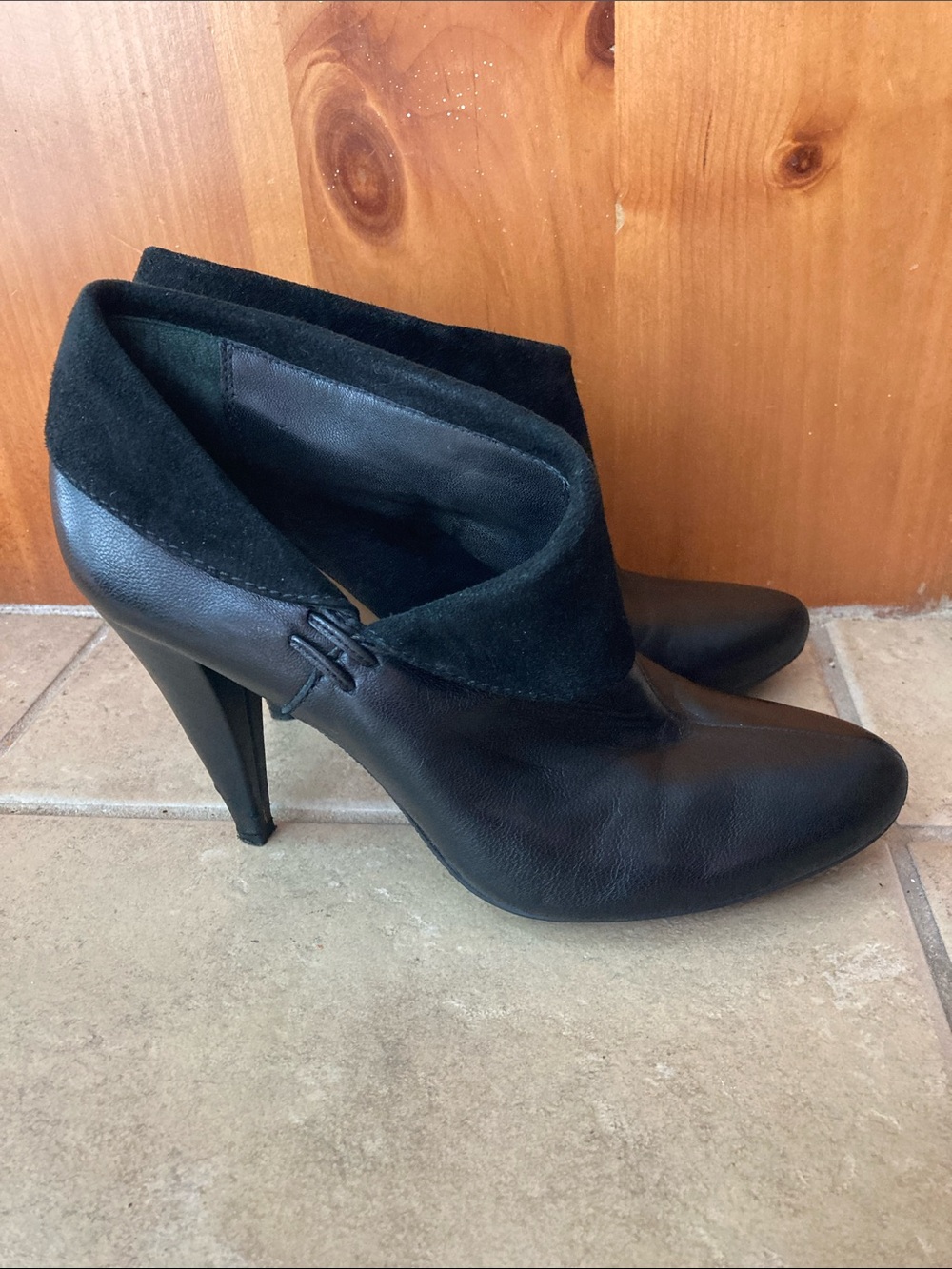 Coach Black Leather Fold-Over Ankle Heels